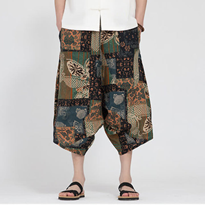 Buddha Stones Sommerliche Boho-Caprihose mit elastischem Bund, geometrischem Blumenmuster, Herren-Haremshose - image 25