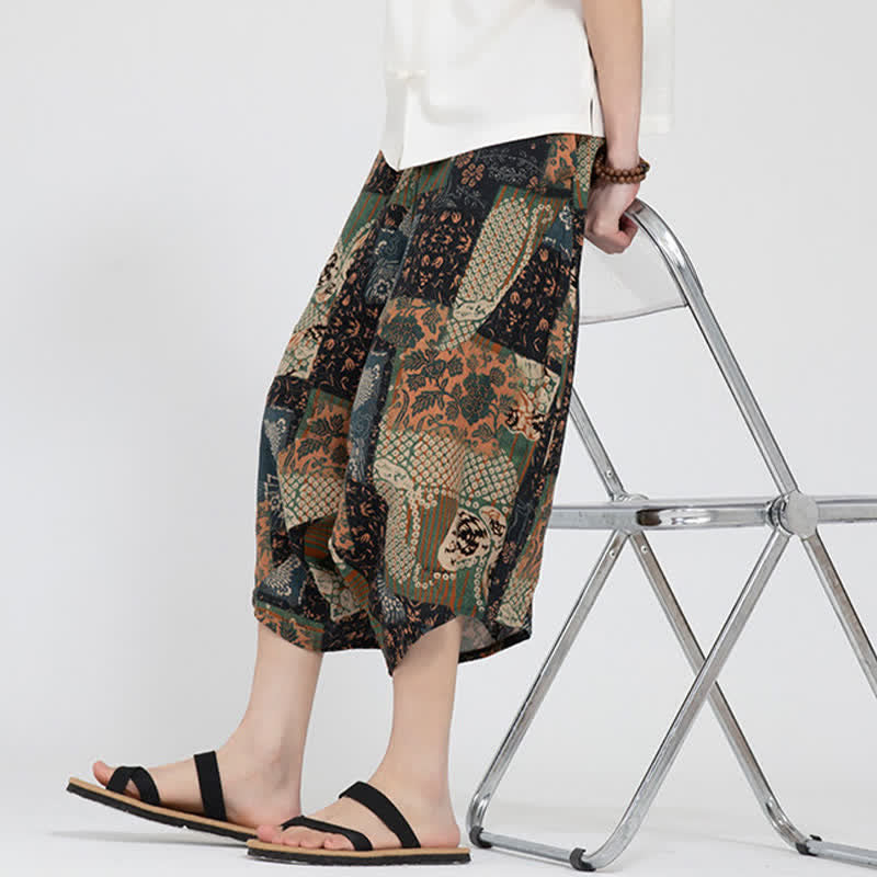 Buddha Stones Sommerliche Boho-Caprihose mit elastischem Bund, geometrischem Blumenmuster, Herren-Haremshose - image 27