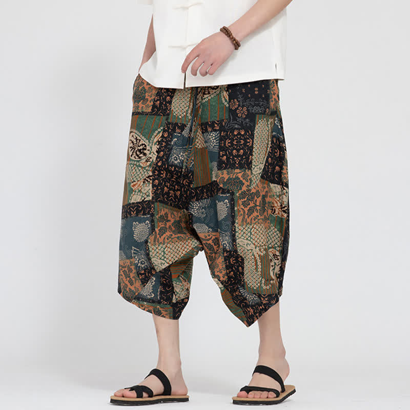 Buddha Stones Sommerliche Boho-Caprihose mit elastischem Bund, geometrischem Blumenmuster, Herren-Haremshose - Dunkelgoldenrod - US/UK/AU46, EU56 (5XL) - image 20