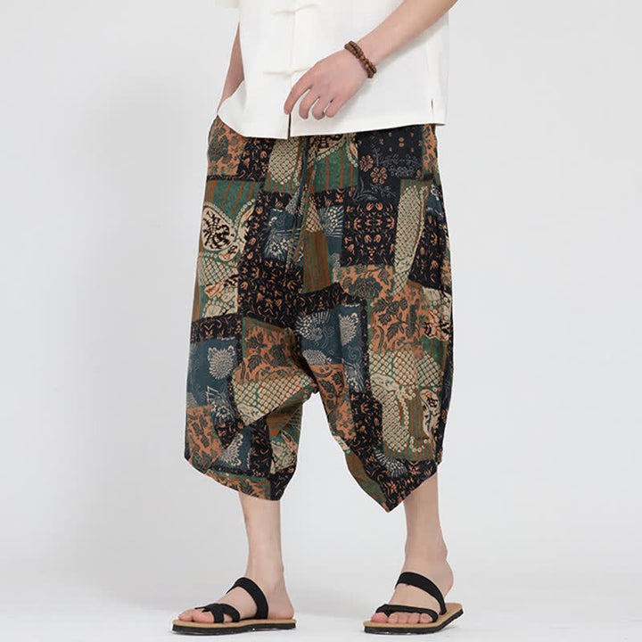 Buddha Stones Sommerliche Boho-Caprihose mit elastischem Bund, geometrischem Blumenmuster, Herren-Haremshose - Dunkelgoldenrod - US/UK/AU46, EU56 (5XL) - image 20