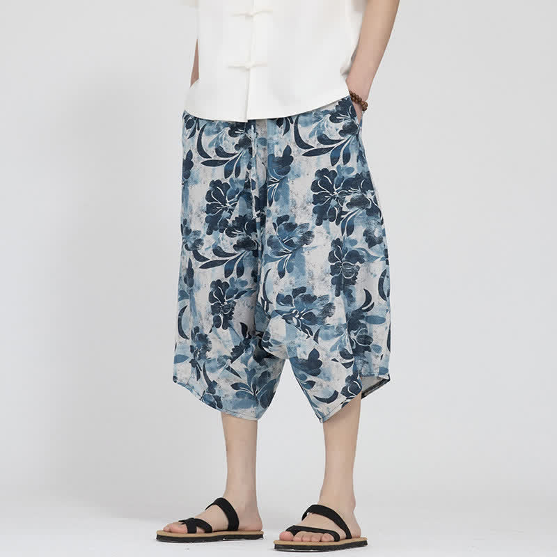 Buddha Stones Sommerliche Boho-Caprihose mit elastischem Bund, geometrischem Blumenmuster, Herren-Haremshose - image 30