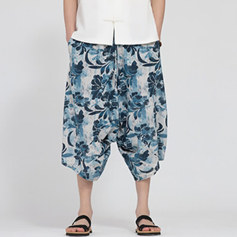 Buddha Stones Sommerliche Boho-Caprihose mit elastischem Bund, geometrischem Blumenmuster, Herren-Haremshose - image 32