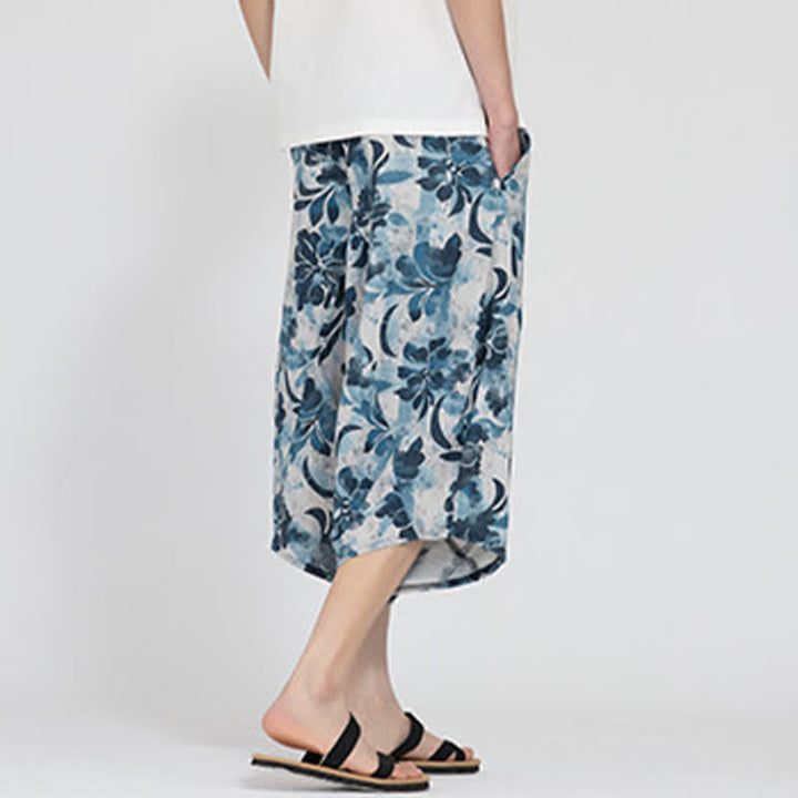 Buddha Stones Sommerliche Boho-Caprihose mit elastischem Bund, geometrischem Blumenmuster, Herren-Haremshose - image 31