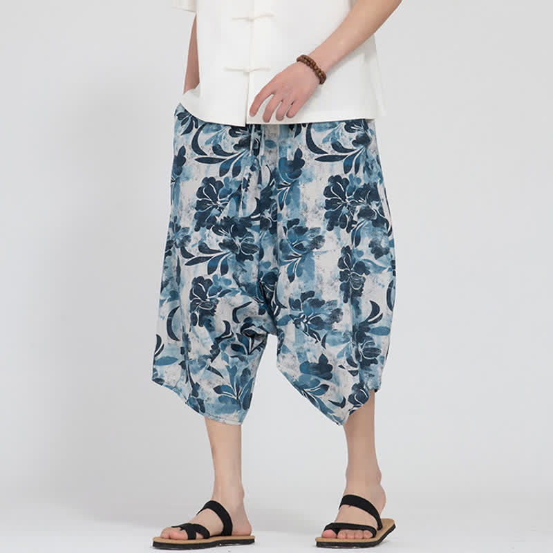 Buddha Stones Sommerliche Boho-Caprihose mit elastischem Bund, geometrischem Blumenmuster, Herren-Haremshose - image 34