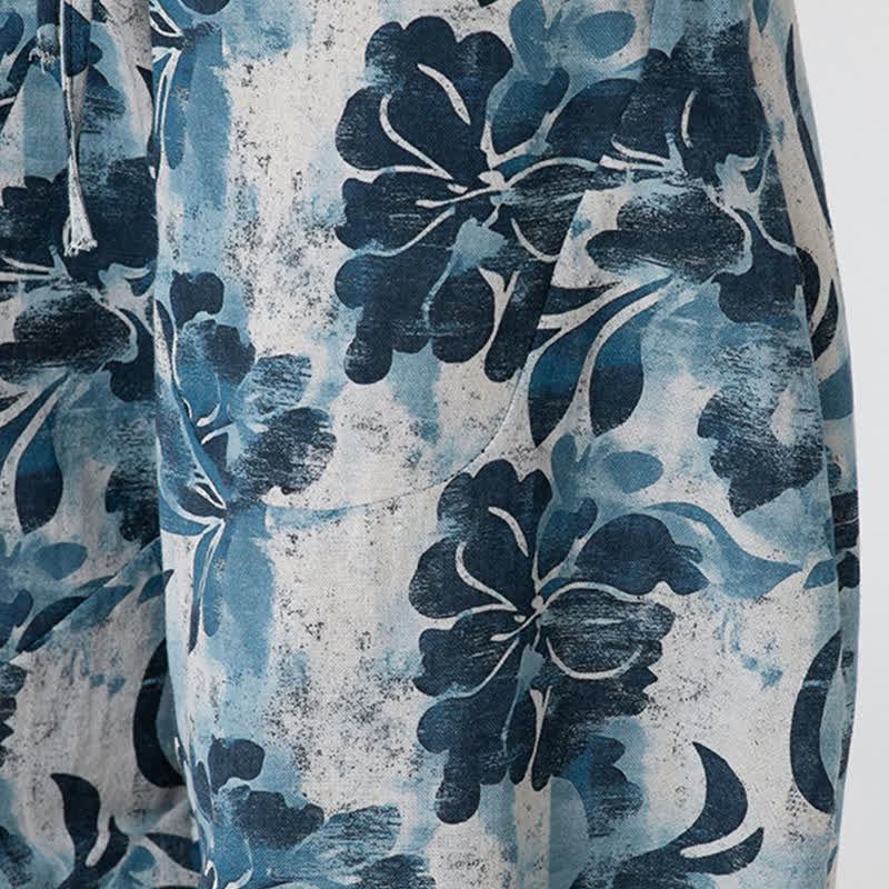 Buddha Stones Sommerliche Boho-Caprihose mit elastischem Bund, geometrischem Blumenmuster, Herren-Haremshose - image 42