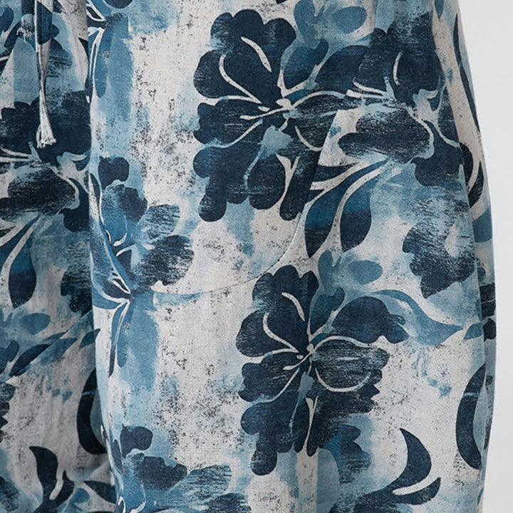 Buddha Stones Sommerliche Boho-Caprihose mit elastischem Bund, geometrischem Blumenmuster, Herren-Haremshose - image 42