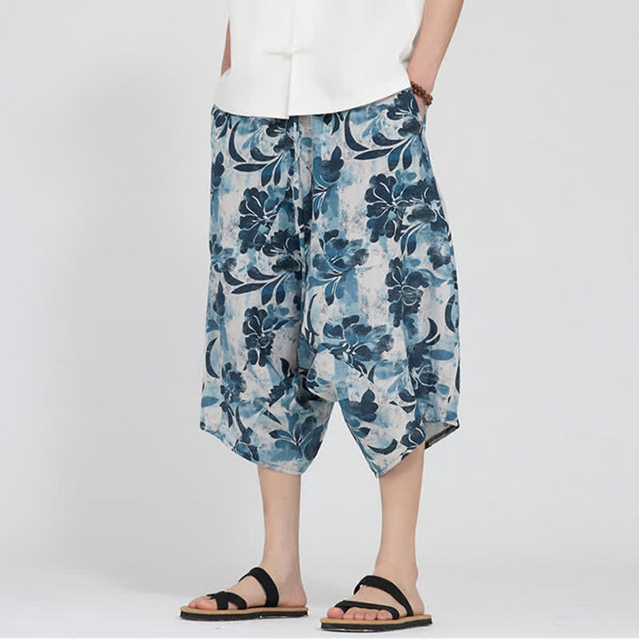 Buddha Stones Sommerliche Boho-Caprihose mit elastischem Bund, geometrischem Blumenmuster, Herren-Haremshose - image 35