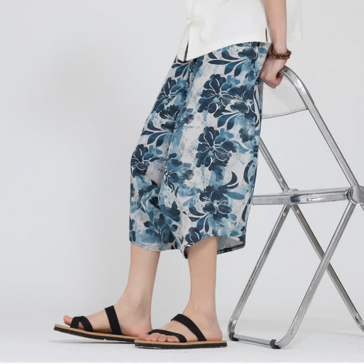 Buddha Stones Sommerliche Boho-Caprihose mit elastischem Bund, geometrischem Blumenmuster, Herren-Haremshose - image 38
