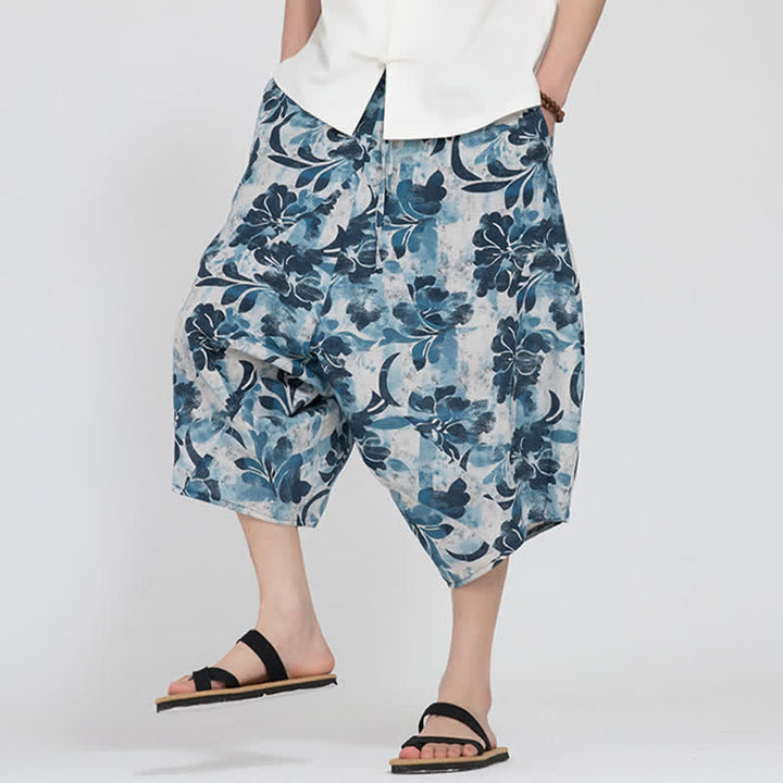 Buddha Stones Sommerliche Boho-Caprihose mit elastischem Bund, geometrischem Blumenmuster, Herren-Haremshose - image 36