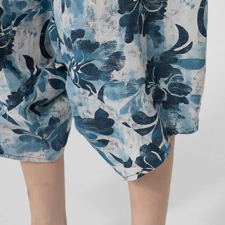 Buddha Stones Sommerliche Boho-Caprihose mit elastischem Bund, geometrischem Blumenmuster, Herren-Haremshose - image 41