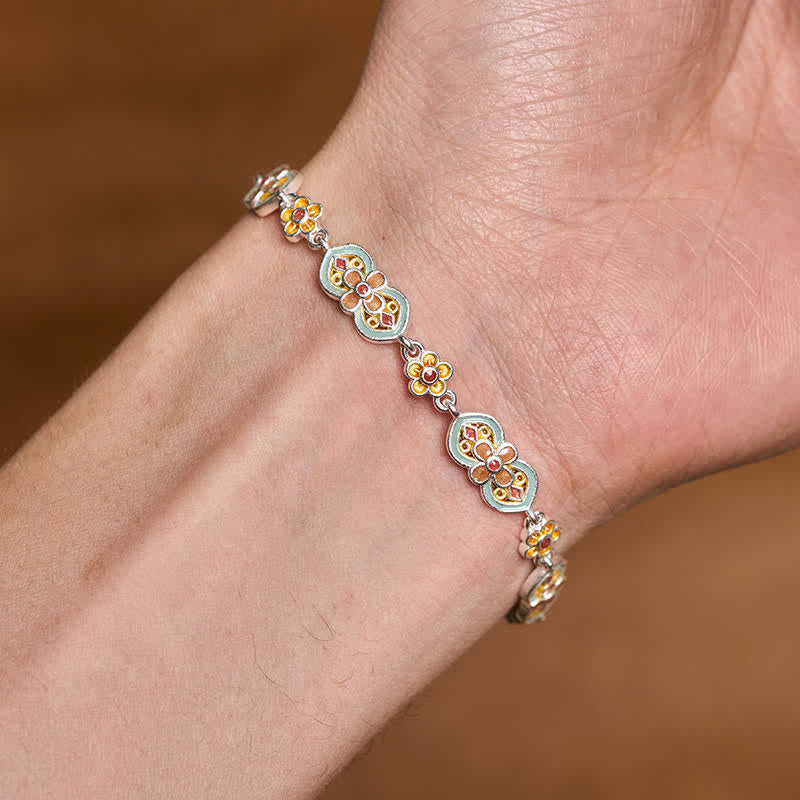Buddha Stones Heilendes Armband aus Kupfer mit Emaille-Blumenmuster - image 3