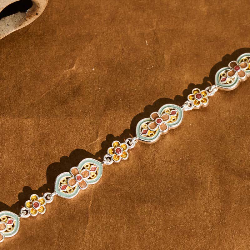 Buddha Stones Heilendes Armband aus Kupfer mit Emaille-Blumenmuster - image 5