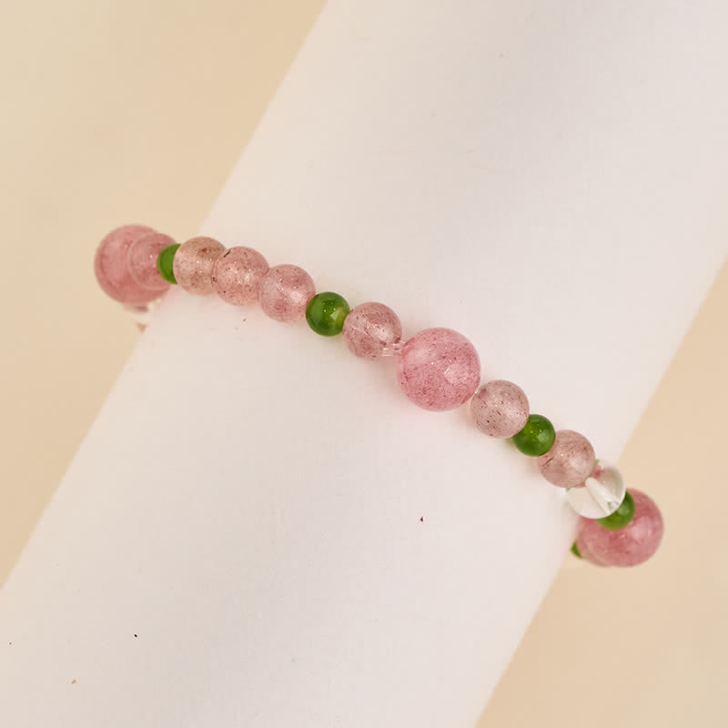 Buddha Stones Heilarmband aus Erdbeerquarz, grünem Achat und klarem Quarz - image 3