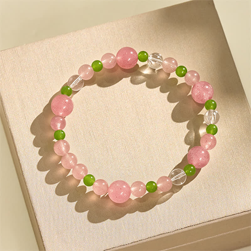 Buddha Stones Heilarmband aus Erdbeerquarz, grünem Achat und klarem Quarz - image 2
