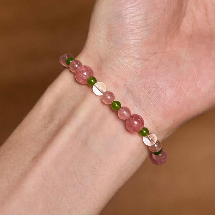 Buddha Stones Heilarmband aus Erdbeerquarz, grünem Achat und klarem Quarz - image 9