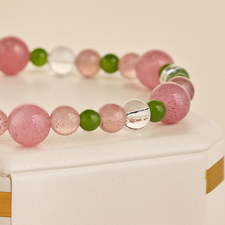 Buddha Stones Heilarmband aus Erdbeerquarz, grünem Achat und klarem Quarz - image 4