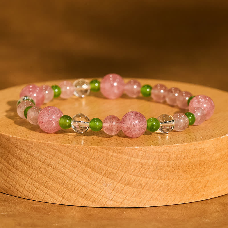 Buddha Stones Heilarmband aus Erdbeerquarz, grünem Achat und klarem Quarz - image 1