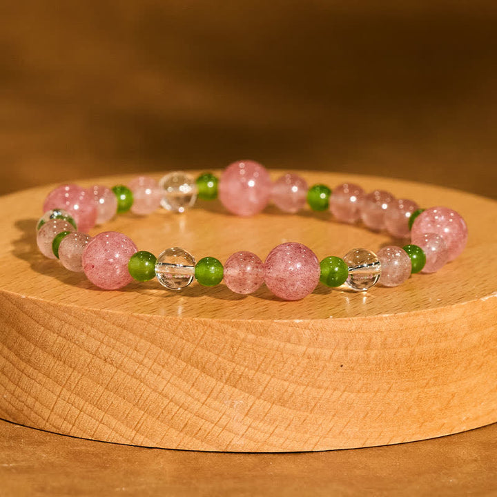 Buddha Stones Heilarmband aus Erdbeerquarz, grünem Achat und klarem Quarz - image 1