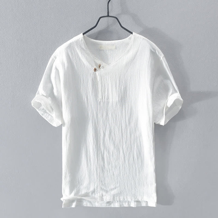 Buddha Stones Lässiges, asymmetrisches Kurzarmhemd für Herren mit V-Ausschnitt und Knopfleiste – perfekt für den Sommer. - Weiß - US/UK/AU44, EU54 (3XL) - image 12