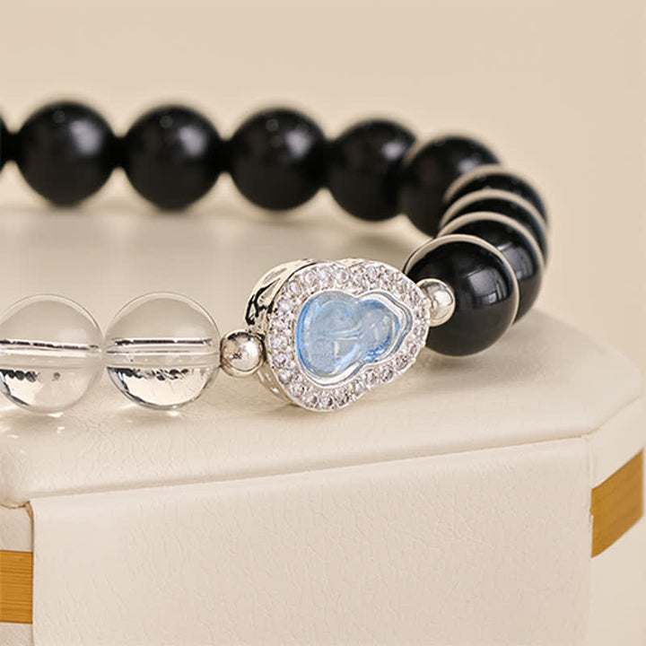 Buddha Stones Klares Quarz-Armband aus schwarzem Obsidian und Kürbis - image 8