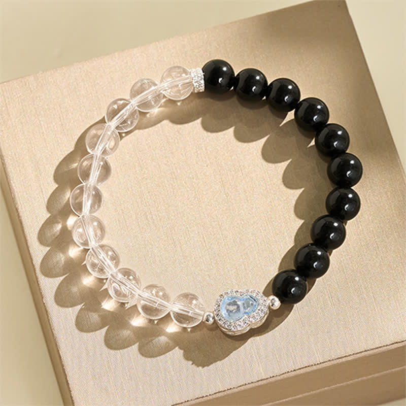 Buddha Stones Klares Quarz-Armband aus schwarzem Obsidian und Kürbis - image 2