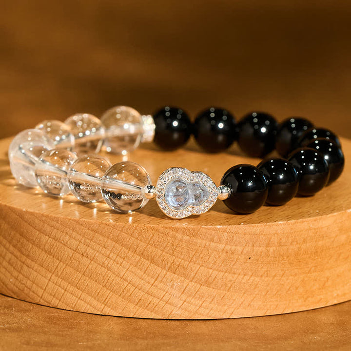 Buddha Stones Klares Quarz-Armband aus schwarzem Obsidian und Kürbis - image 18