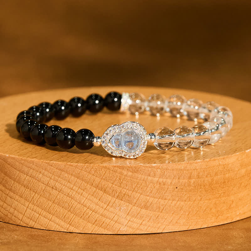 Buddha Stones Klares Quarz-Armband aus schwarzem Obsidian und Kürbis - image 11