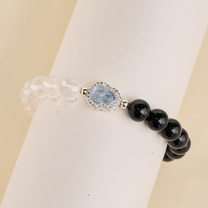 Buddha Stones Klares Quarz-Armband aus schwarzem Obsidian und Kürbis - image 3