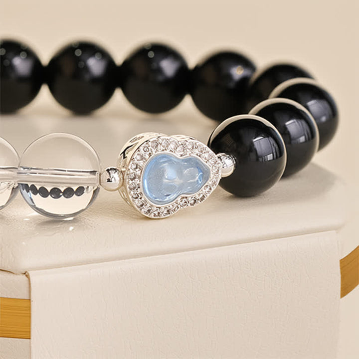 Buddha Stones Klares Quarz-Armband aus schwarzem Obsidian und Kürbis - image 22