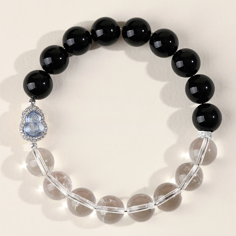 Buddha Stones Klares Quarz-Armband aus schwarzem Obsidian und Kürbis - image 21