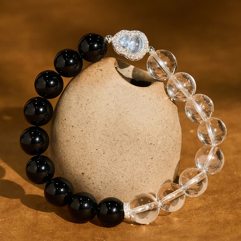Buddha Stones Klares Quarz-Armband aus schwarzem Obsidian und Kürbis - Klarer Quarz, schwarzer Obsidian (Handgelenkumfang: 16–17 cm) - image 17