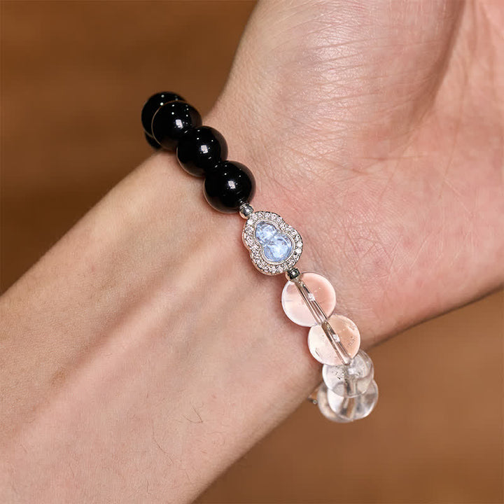 Buddha Stones Klares Quarz-Armband aus schwarzem Obsidian und Kürbis - image 23