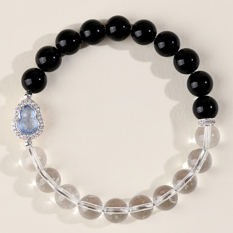 Buddha Stones Klares Quarz-Armband aus schwarzem Obsidian und Kürbis - image 4