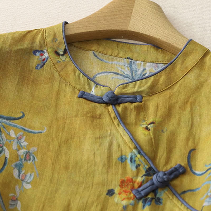 Buddha Stones Sommerliches ärmelloses Tanktop im Vintage-Stil mit Froschknopf und Orchideenmuster für Damen – Tang Style - image 3