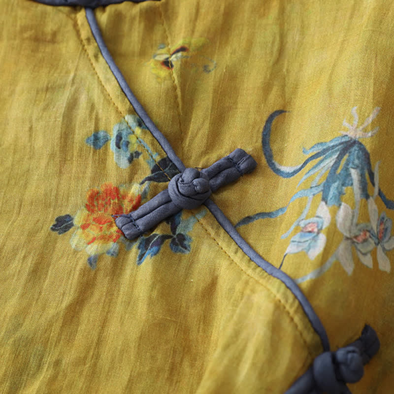 Buddha Stones Sommerliches ärmelloses Tanktop im Vintage-Stil mit Froschknopf und Orchideenmuster für Damen – Tang Style - image 4