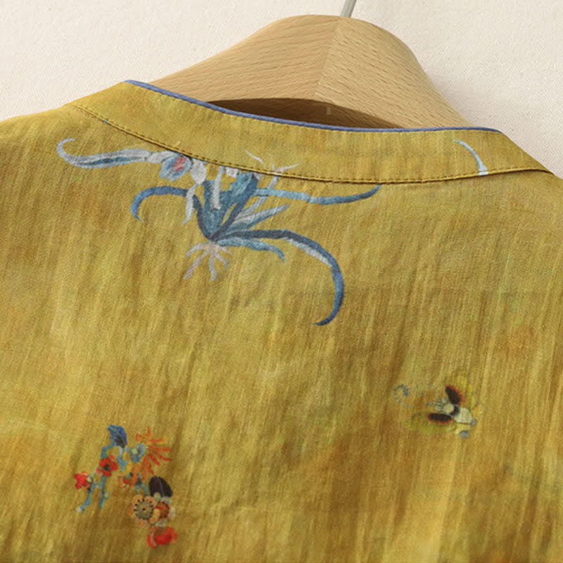 Buddha Stones Sommerliches ärmelloses Tanktop im Vintage-Stil mit Froschknopf und Orchideenmuster für Damen – Tang Style - image 6