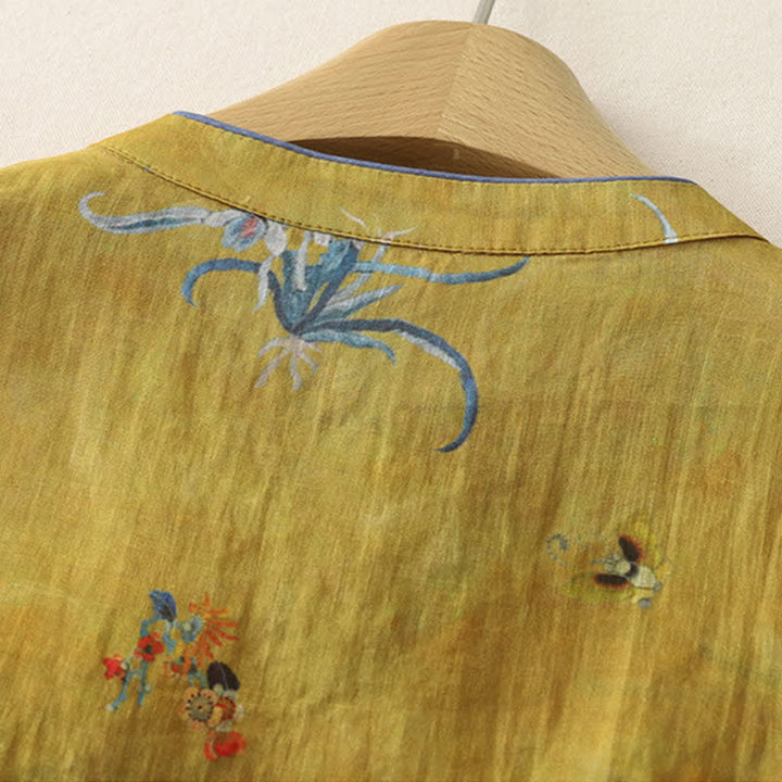 Buddha Stones Sommerliches ärmelloses Tanktop im Vintage-Stil mit Froschknopf und Orchideenmuster für Damen – Tang Style - image 6