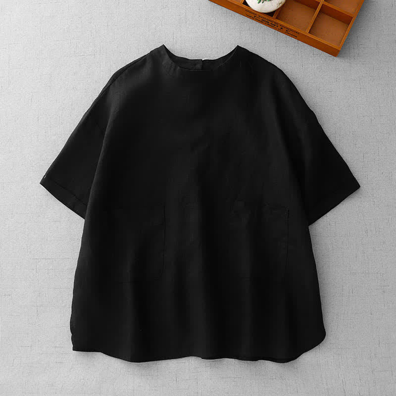 Buddha Stones Lässiges, minimalistisches Kurzarm-T-Shirt für Damen mit Rückenknopfverschluss und Vordertaschen – perfekt für den Sommer. - Schwarz - US14, UK/AU18, EU46 (2XL) - image 17
