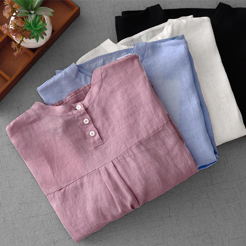 Buddha Stones Lässiges, minimalistisches Kurzarm-T-Shirt für Damen mit Rückenknopfverschluss und Vordertaschen – perfekt für den Sommer. - image 30