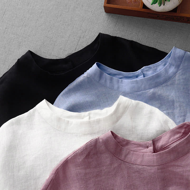 Buddha Stones Lässiges, minimalistisches Kurzarm-T-Shirt für Damen mit Rückenknopfverschluss und Vordertaschen – perfekt für den Sommer. - image 32