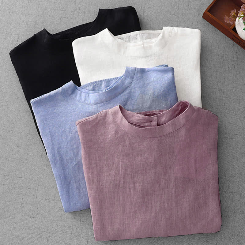 Buddha Stones Lässiges, minimalistisches Kurzarm-T-Shirt für Damen mit Rückenknopfverschluss und Vordertaschen – perfekt für den Sommer. - image 31