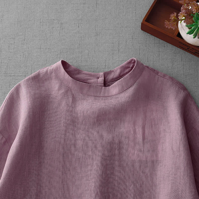 Buddha Stones Lässiges, minimalistisches Kurzarm-T-Shirt für Damen mit Rückenknopfverschluss und Vordertaschen – perfekt für den Sommer. - image 2