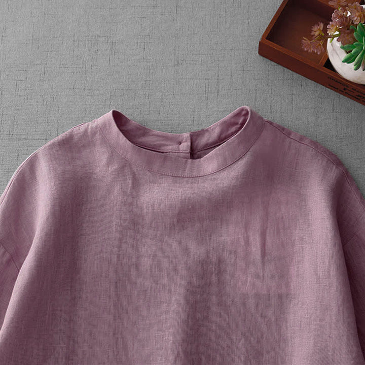 Buddha Stones Lässiges, minimalistisches Kurzarm-T-Shirt für Damen mit Rückenknopfverschluss und Vordertaschen – perfekt für den Sommer. - image 2