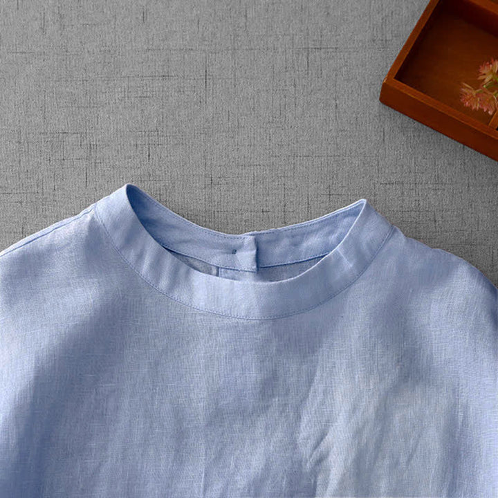 Buddha Stones Lässiges, minimalistisches Kurzarm-T-Shirt für Damen mit Rückenknopfverschluss und Vordertaschen – perfekt für den Sommer. - image 11