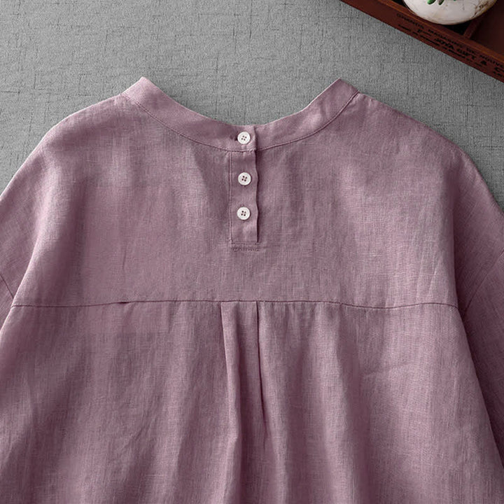 Buddha Stones Lässiges, minimalistisches Kurzarm-T-Shirt für Damen mit Rückenknopfverschluss und Vordertaschen – perfekt für den Sommer. - image 3