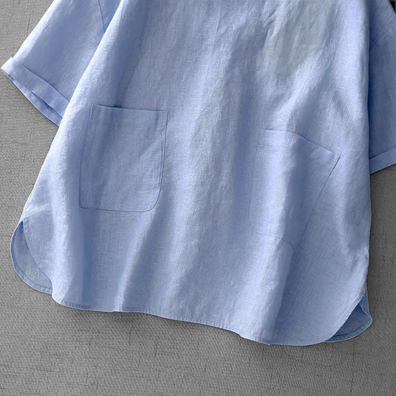 Buddha Stones Lässiges, minimalistisches Kurzarm-T-Shirt für Damen mit Rückenknopfverschluss und Vordertaschen – perfekt für den Sommer. - image 12