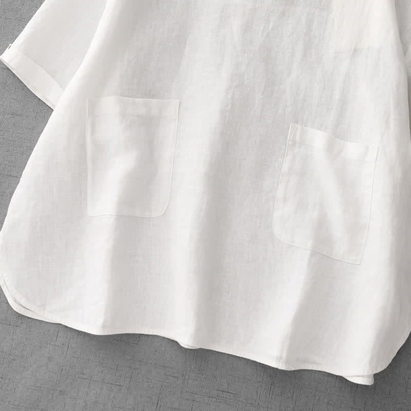 Buddha Stones Lässiges, minimalistisches Kurzarm-T-Shirt für Damen mit Rückenknopfverschluss und Vordertaschen – perfekt für den Sommer. - image 26