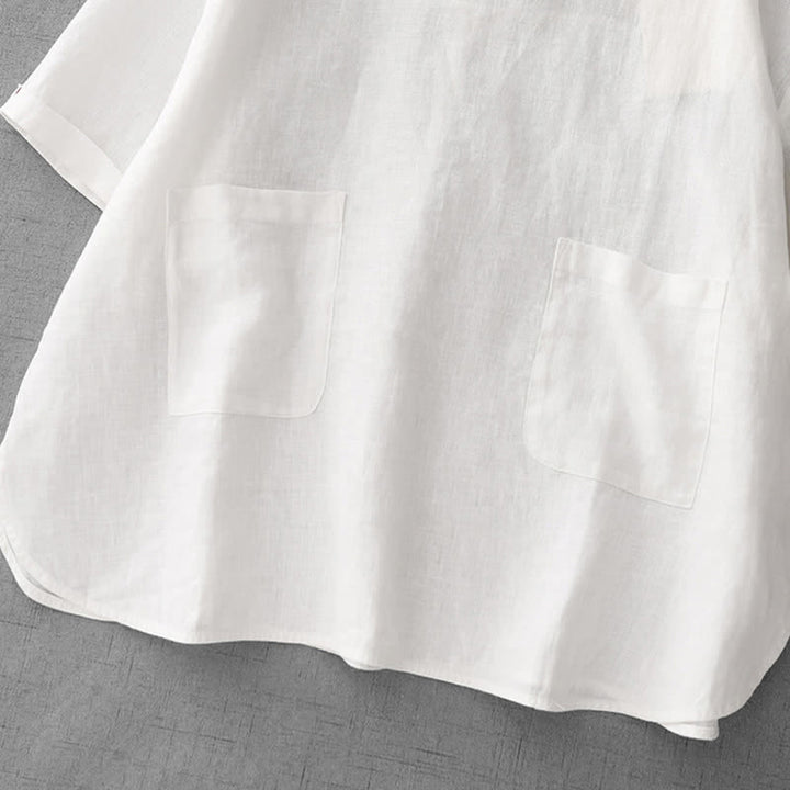 Buddha Stones Lässiges, minimalistisches Kurzarm-T-Shirt für Damen mit Rückenknopfverschluss und Vordertaschen – perfekt für den Sommer. - image 26