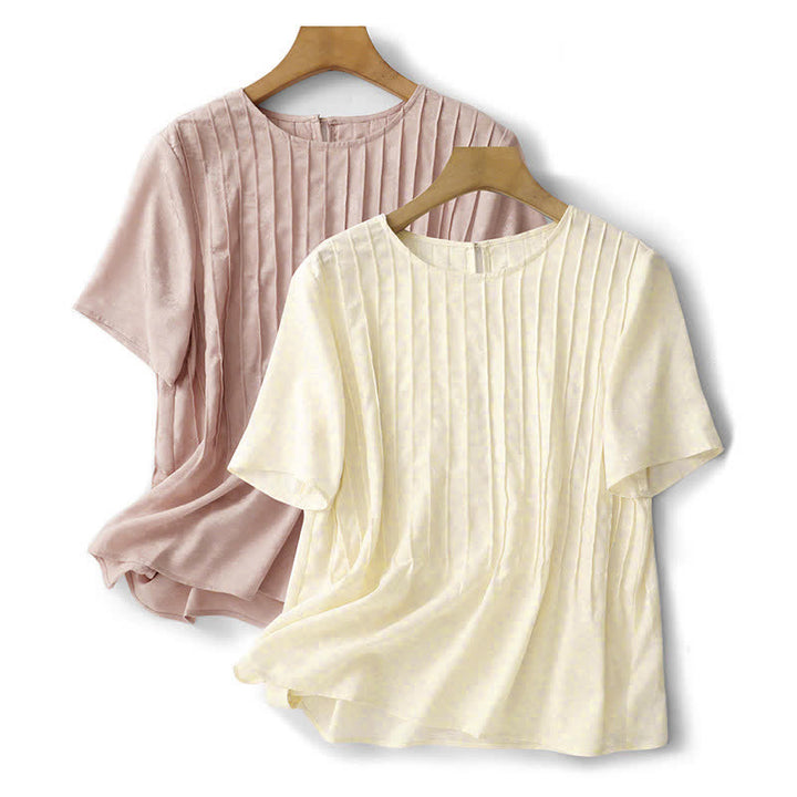 Buddha Stones Elegante, plissierte, einfarbige Kurzarm-T-Shirts für Damen – perfekt für den Sommer - image 21