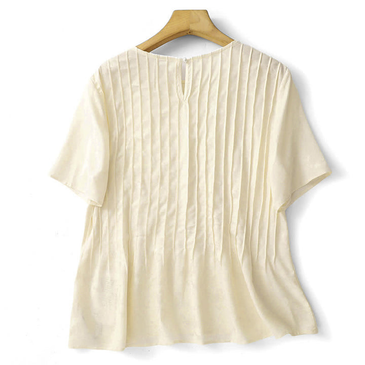 Buddha Stones Elegante, plissierte, einfarbige Kurzarm-T-Shirts für Damen – perfekt für den Sommer - image 11